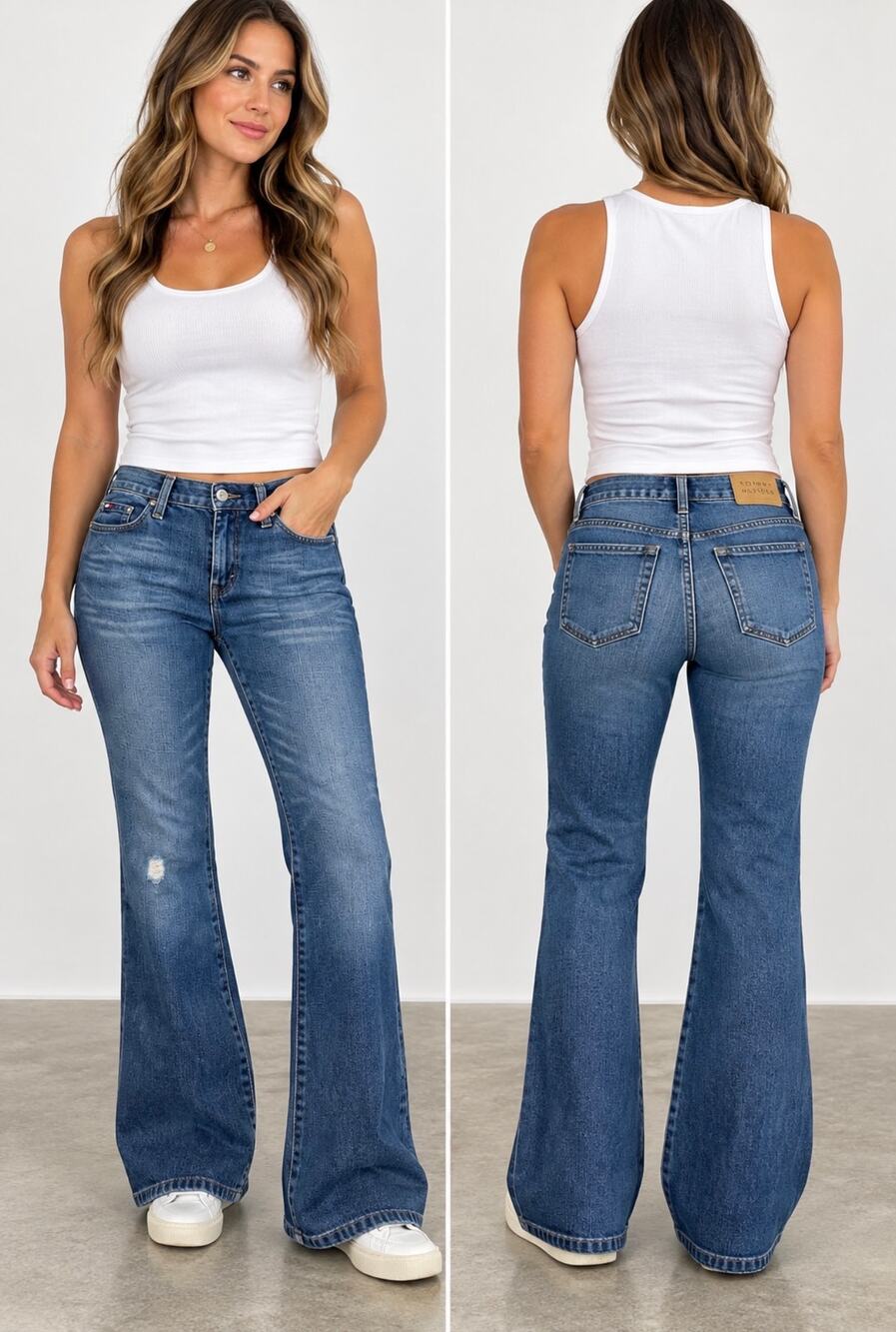 Tommy Hilfiger Women’s Low Rise Flare Jeans Y2K Distressed Medium Wash